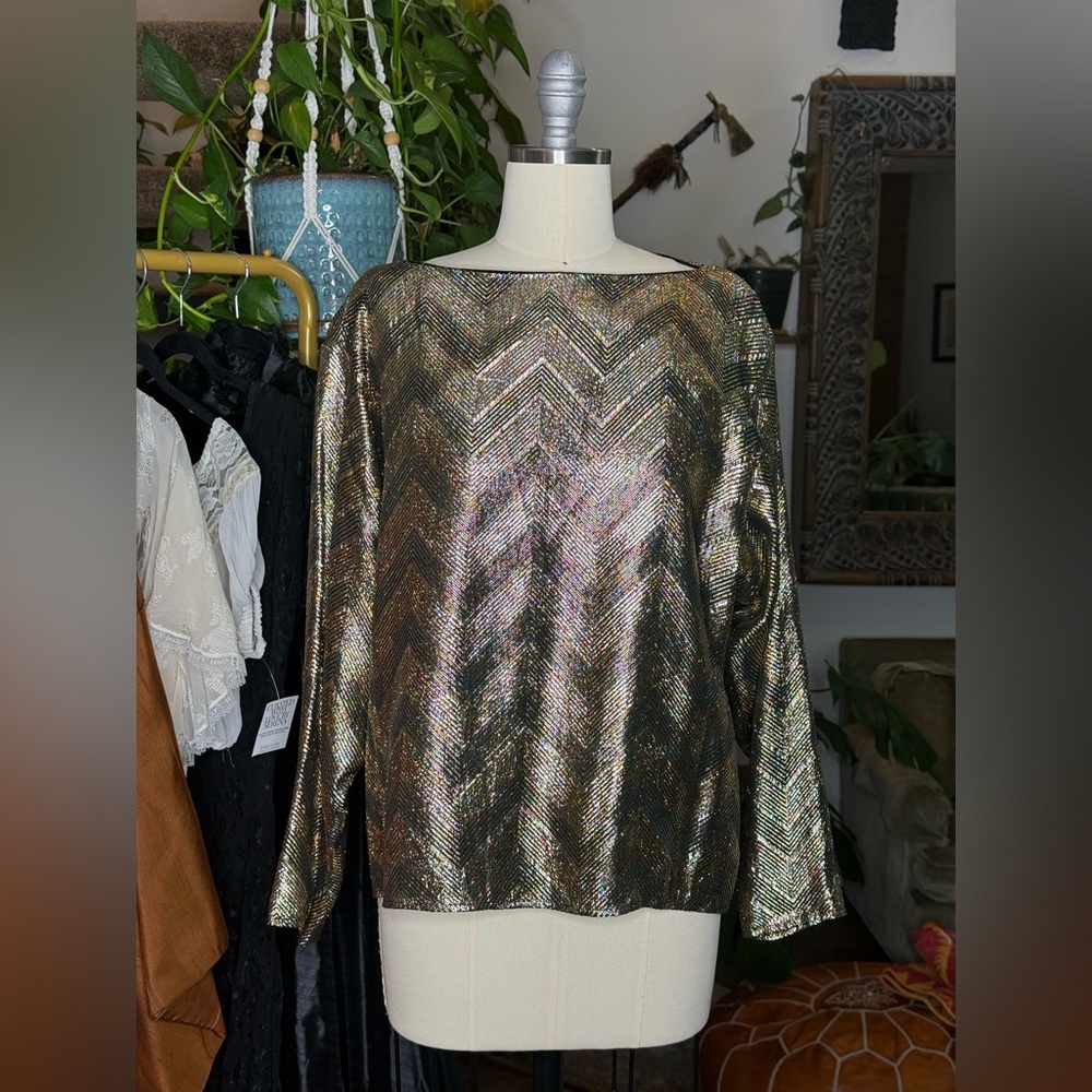 Vintage Morélle Metallic Chevron Lurex Top | Fully Lined